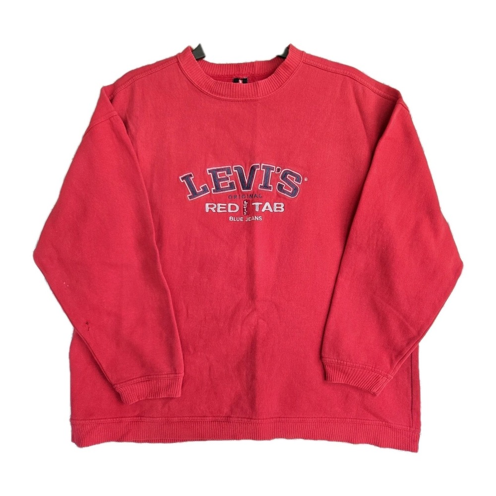 Rare Vtg 90s Levi's Red Tab "Blue Jeans" Spell Out Red Crewneck Sweatshirt Large